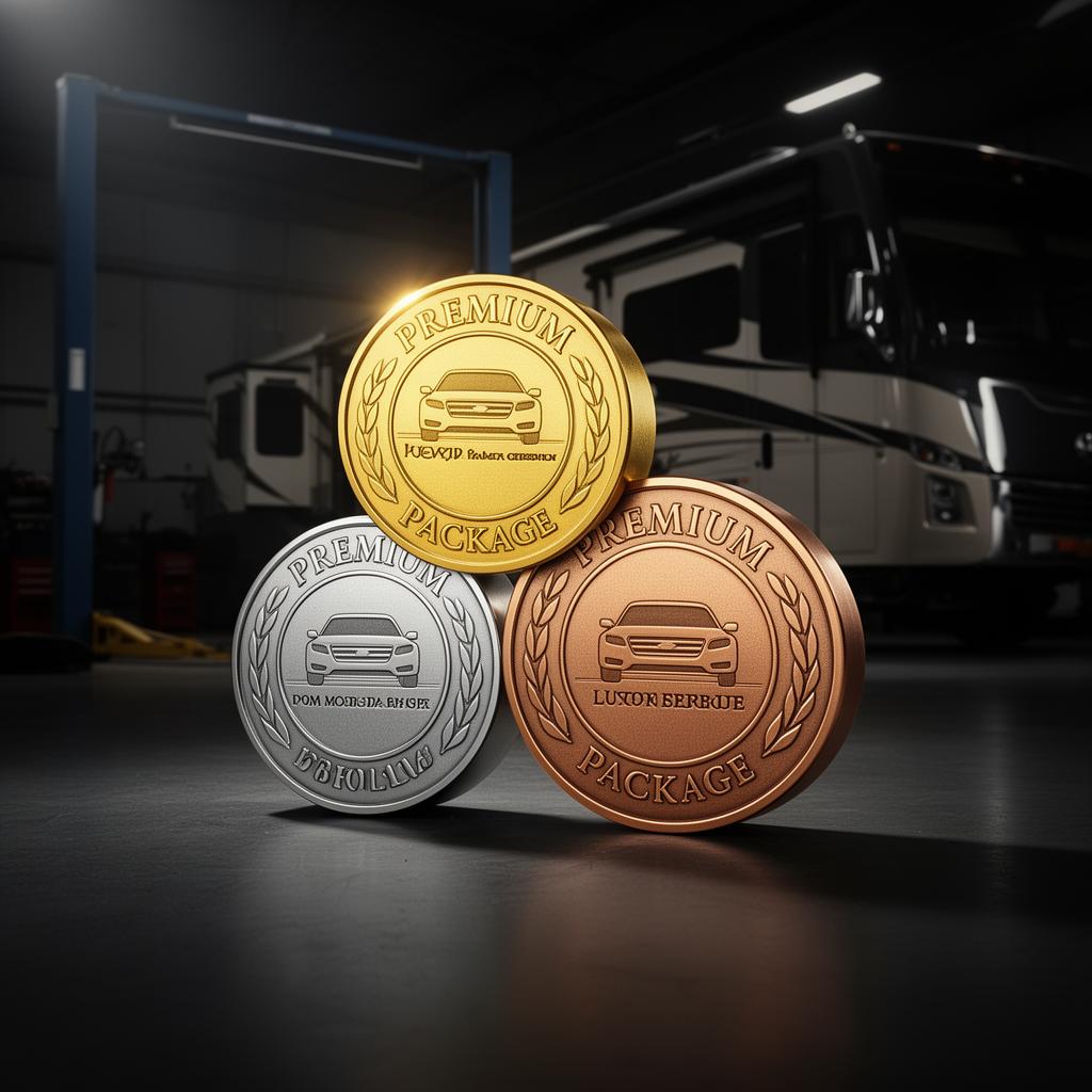 Gold, silver and bronze service package medallions